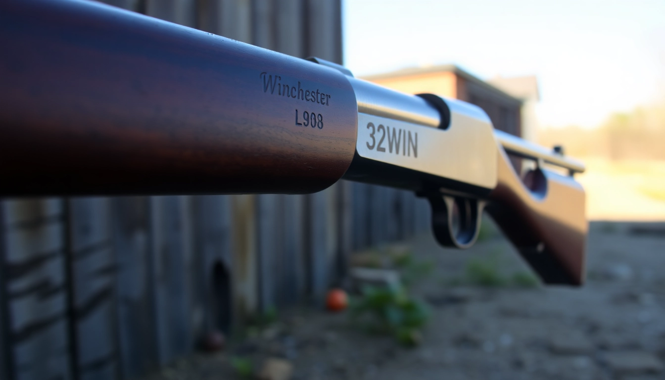 Detailed shot of a classic Winchester rifle with 32WIN caliber, highlighting craftsmanship and historic appeal for firearms enthusiasts.