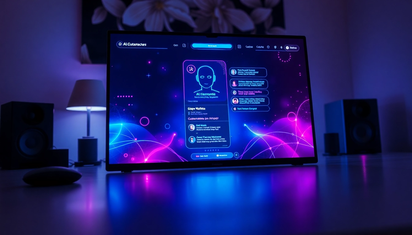 Futuristic AI chatbot interface with vibrant neon colors and digital textures