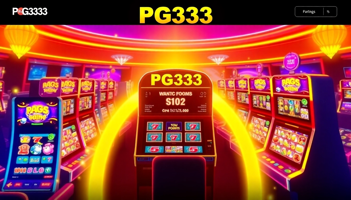 PG333 online slot game platform with colorful reels and vibrant casino design, engaging atmosphere for players.