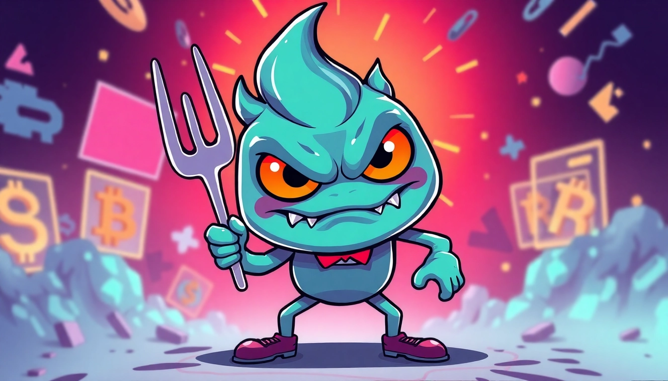 Action shot of Angry Pepe Fork collectible character engaging fans, emphasizing meme coin