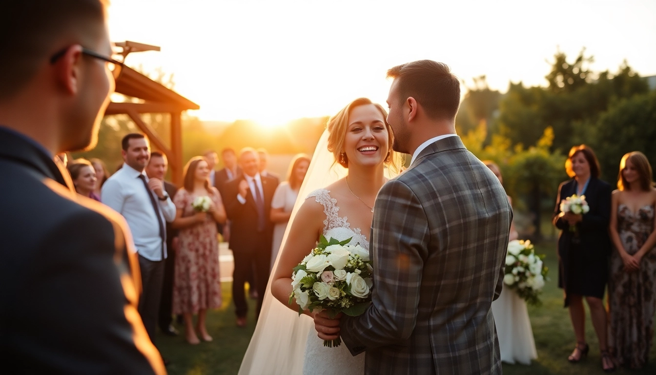 Experienced eskuvoi fotos capturing authentic wedding moments in beautiful outdoor setting